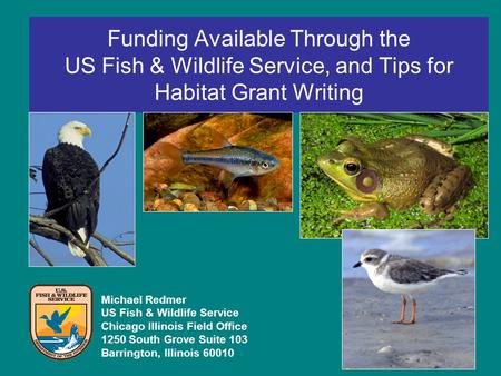 Funding Available Through the US Fish & Wildlife Service, and Tips for Habitat Grant Writing Michael Redmer US Fish & Wildlife Service Chicago Illinois.
