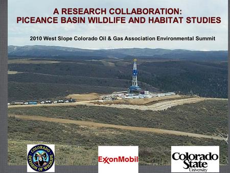 A RESEARCH COLLABORATION: PICEANCE BASIN WILDLIFE AND HABITAT STUDIES 2010 West Slope Colorado Oil & Gas Association Environmental Summit.