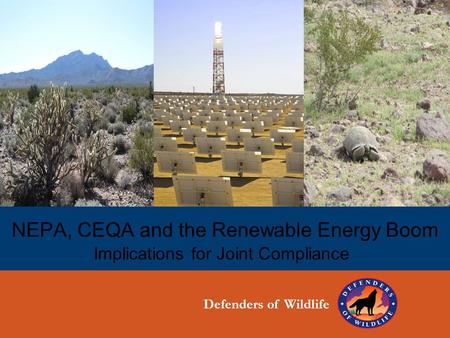 NEPA, CEQA and the Renewable Energy Boom Implications for Joint Compliance Defenders of Wildlife.