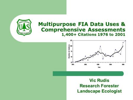 Multipurpose FIA Data Uses & Comprehensive Assessments 1,400+ Citations 1976 to 2001 Vic Rudis Research Forester Landscape Ecologist.