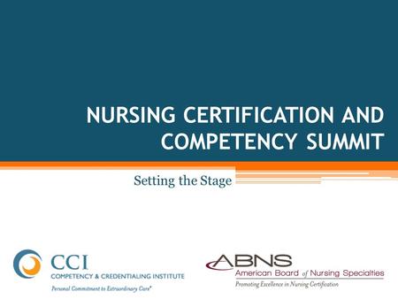 NURSING CERTIFICATION AND COMPETENCY SUMMIT Setting the Stage.