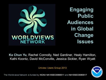 Engaging Public Audiences in Global Change Issues Ka Chun Yu, Rachel Connolly, Ned Gardiner, Healy Hamilton, Kathi Koontz, David McConville, Jessica Sickler,