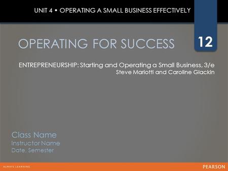 OPERATING FOR SUCCESS Class Name