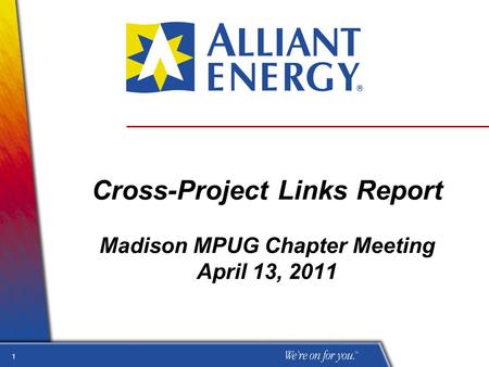 1 Cross-Project Links Report Madison MPUG Chapter Meeting April 13, 2011.