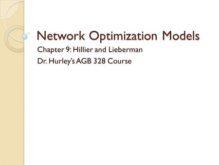Network Optimization Models