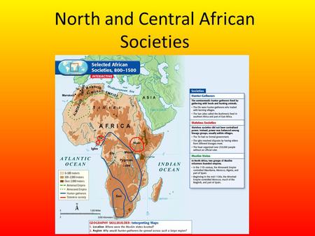 North and Central African Societies. Setting the Stage Throughout history, different groups of Africans have found different ways to organize themselves.