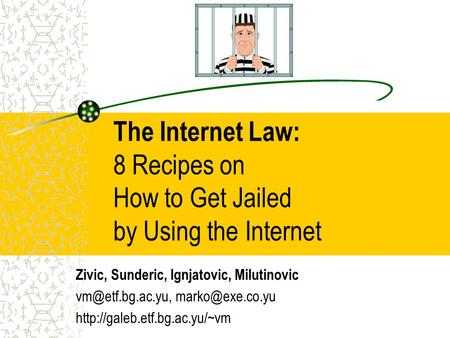 The Internet Law: 8 Recipes on How to Get Jailed by Using the Internet Zivic, Sunderic, Ignjatovic, Milutinovic