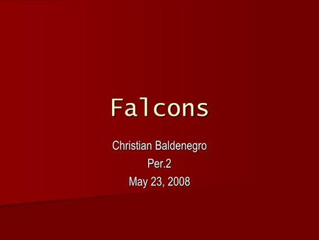 Falcons Christian Baldenegro Per.2 May 23, 2008. Basic Information Falcons are roughly divisible into three or four groups.The first contains the kestrels.