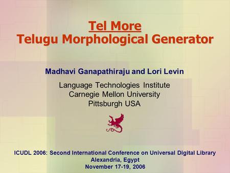 Tel More Telugu Morphological Generator