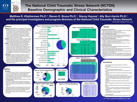 The National Child Traumatic Stress Network (NCTSN) Baseline Demographic and Clinical Characteristics Matthew D. Kliethermes Ph.D. 1, Steven E. Bruce Ph.D.