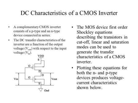 DC Characteristics of a CMOS Inverter