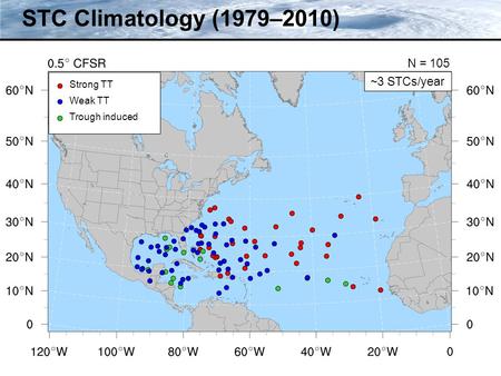 STC Climatology (1979–2010) ~3 STCs/year Strong TT Weak TT Trough induced N = 105.