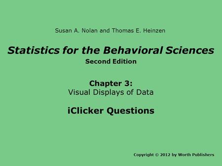 Statistics for the Behavioral Sciences Second Edition Chapter 3: Visual Displays of Data iClicker Questions Copyright © 2012 by Worth Publishers Susan.