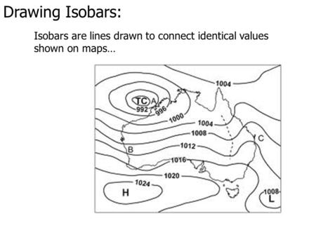 Drawing Isobars: Isobars are lines drawn to connect identical values shown on maps…