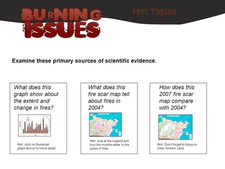 Examine these primary sources of scientific evidence. What does this graph show about the extent and change in fires? Hint: click on thumbnail graph above.
