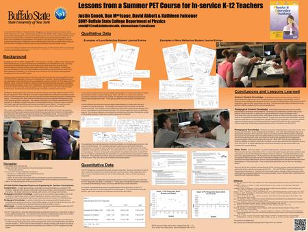Lessons from a Summer PET Course for In-service K-12 Teachers Justin Snook, Dan M ac Isaac, David Abbott & Kathleen Falconer SUNY-Buffalo State College.