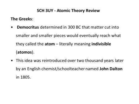 SCH 3UY - Atomic Theory Review