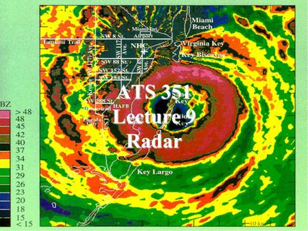 ATS 351 Lecture 9 Radar. Radio Waves Electromagnetic Waves Consist of an electric field and a magnetic field Polarization: describes the orientation.