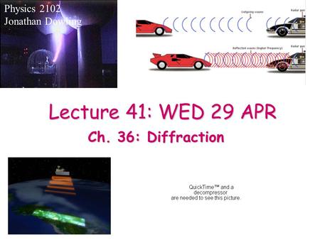 Lecture 41: WED 29 APR Physics 2102 Jonathan Dowling Ch. 36: Diffraction.
