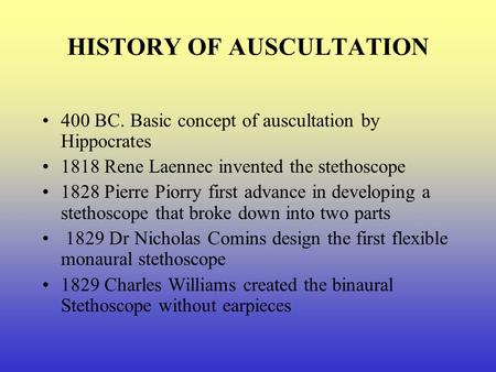 HISTORY OF AUSCULTATION