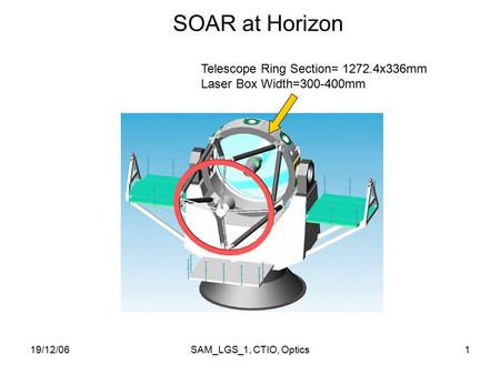 19/12/06SAM_LGS_1, CTIO, Optics1 SOAR at Horizon Telescope Ring Section= 1272.4x336mm Laser Box Width=300-400mm.