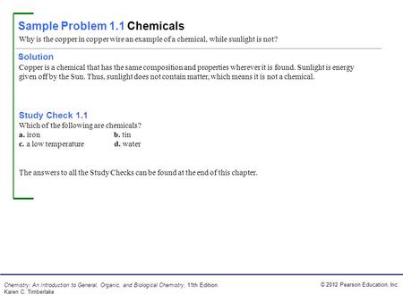 Sample Problem 1.1 Chemicals