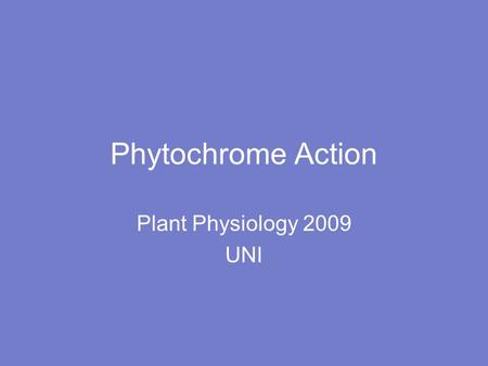 Phytochrome Action Plant Physiology 2009 UNI. The pigment phytochrome Detects R and FR light Provides information about environment Answers 3 questions.