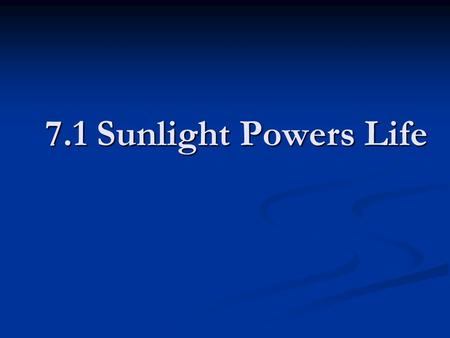 7.1 Sunlight Powers Life. Autotrophs/Producers An organism which makes its own food. An organism which makes its own food. Example: Plants perform photosynthesis.