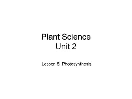 Lesson 5: Photosynthesis