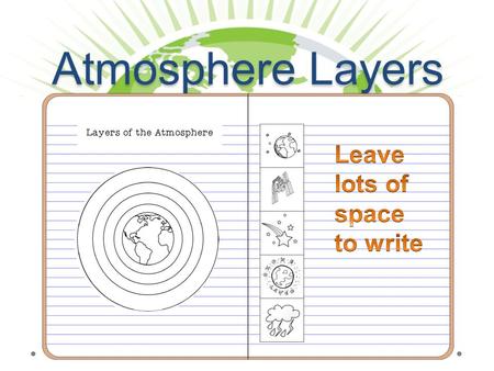 Atmosphere Layers. Layers of the Atmosphere exosph ere 0 to about15 km 15 km to about 50 km 50 km to about 100 km 100 km to about 500 km Above about 500.
