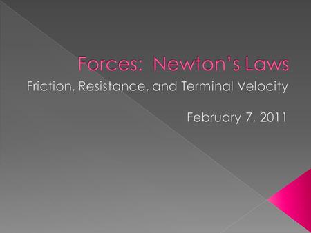 Friction, Resistance, and Terminal Velocity February 7, 2011