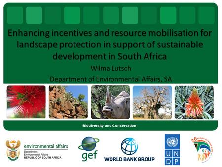 Enhancing incentives and resource mobilisation for landscape protection in support of sustainable development in South Africa Wilma Lutsch Department of.