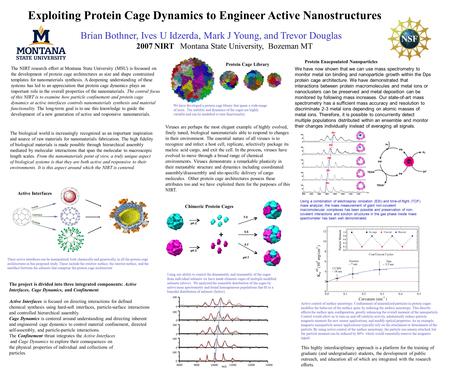 Exploiting Protein Cage Dynamics to Engineer Active Nanostructures Brian Bothner, Ives U Idzerda, Mark J Young, and Trevor Douglas 2007 NIRT Montana State.