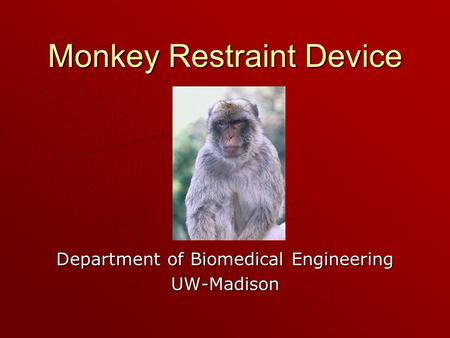 Monkey Restraint Device Department of Biomedical Engineering UW-Madison.
