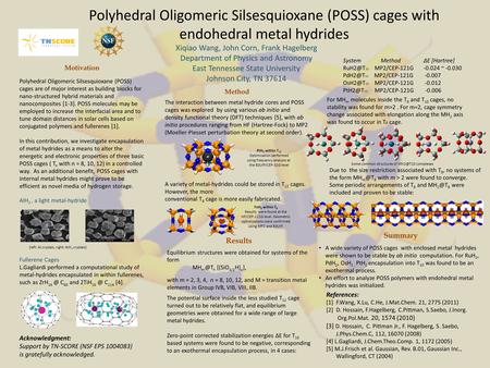 Polyhedral Oligomeric Silsesquioxane (POSS) cages with endohedral metal hydrides Motivation Polyhedral Oligomeric Silsesquioxane (POSS) cages are of major.