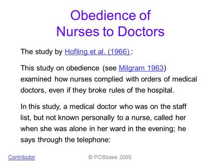 Obedience of Nurses to Doctors