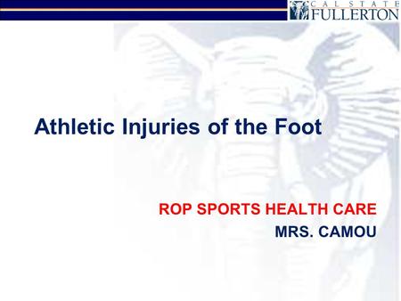 Athletic Injuries of the Foot ROP SPORTS HEALTH CARE MRS. CAMOU.