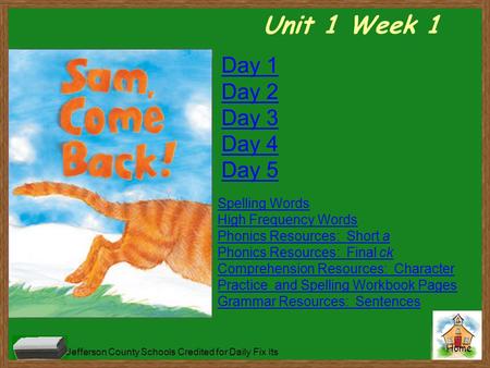 Unit 1 Week 1 Day 1 Day 2 Day 3 Day 4 Day 5 Spelling Words