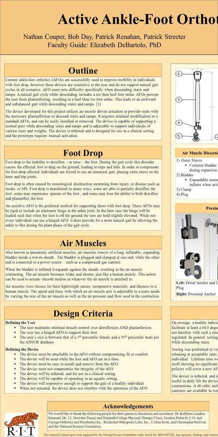 Active Ankle-Foot Orthotic: Tethered Air Muscle Nathan Couper, Bob Day, Patrick Renahan, Patrick Streeter Faculty Guide: Elizabeth DeBartolo, PhD This.