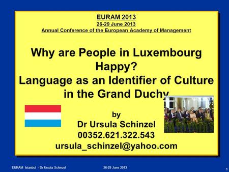 26-29 June 2013EURAM Istanbul - Dr Ursula Schinzel EURAM 2013 26-29 June 2013 Annual Conference of the European Academy of Management Why are People in.