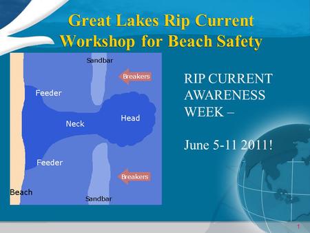 1 Great Lakes Rip Current Workshop for Beach Safety RIP CURRENT AWARENESS WEEK – June 5-11 2011!
