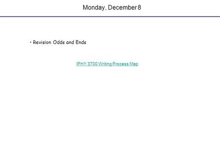 Monday, December 8 Revision Odds and Ends IPHY 3700 Writing Process Map.