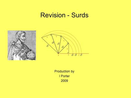 Revision - Surds Production by I Porter 2009 0 1 2 1 1 1 1.