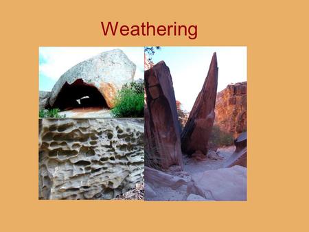 Weathering. Weathering Lectures 1.Weathering vs. Erosion 2.Joints: Setting the Stages 3.Physical (Mechanical) Weathering 4.Chemical Weathering 5.Products.