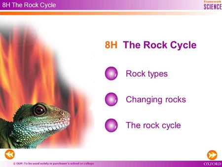 © OUP: To be used solely in purchaser’s school or college 8H The Rock Cycle Rock types Changing rocks The rock cycle 8H The Rock Cycle.