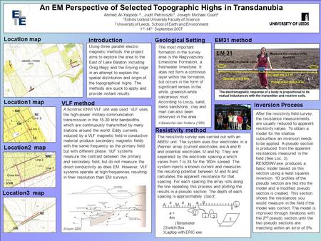 An EM Perspective of Selected Topographic Highs in Transdanubia Ahmed Al-Yaqoobi 2, Judit Petrovszki 1, Joseph Michael Court 2 1 Eötvös Loránd University.