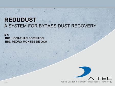 ReduDust A System for Bypass dust recovery By: Ing