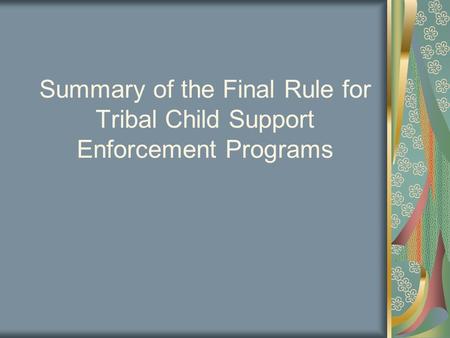 Summary of the Final Rule for Tribal Child Support Enforcement Programs.
