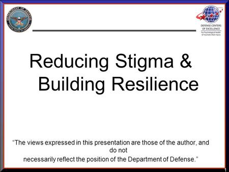 1 Reducing Stigma & Building Resilience “The views expressed in this presentation are those of the author, and do not necessarily reflect the position.