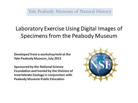 Laboratory Exercise Using Digital Images of Specimens from the Peabody Museum Developed from a workshop held at the Yale Peabody Museum, July 2013 Sponsored.